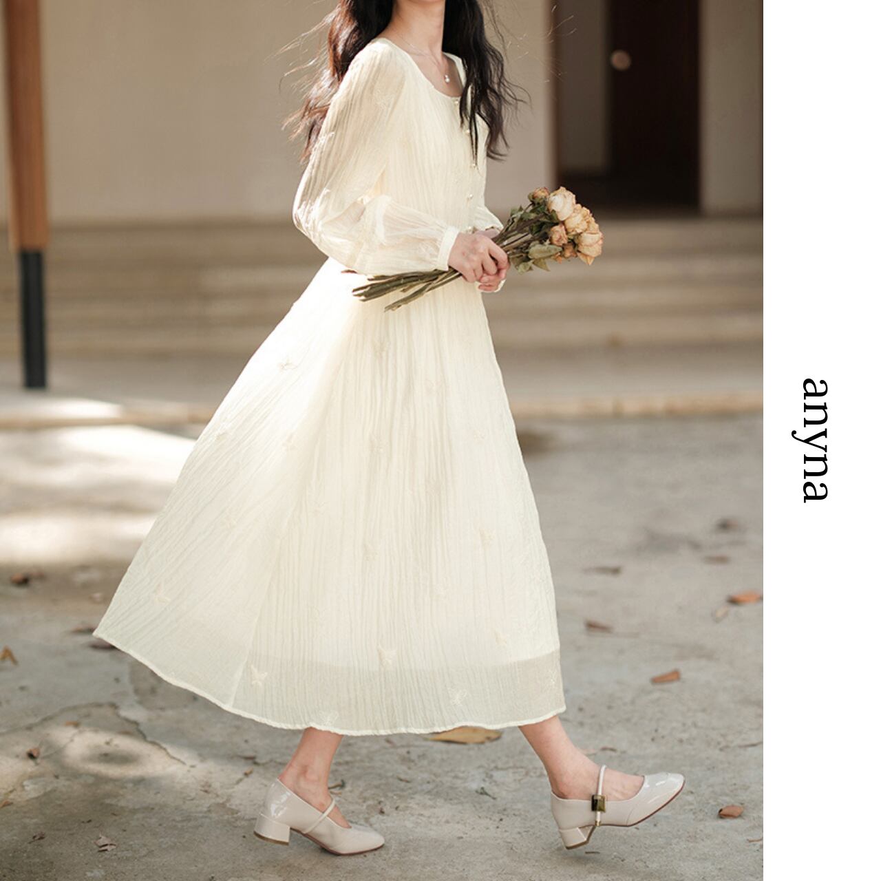 Whispering Cream Pleated Dress R0165