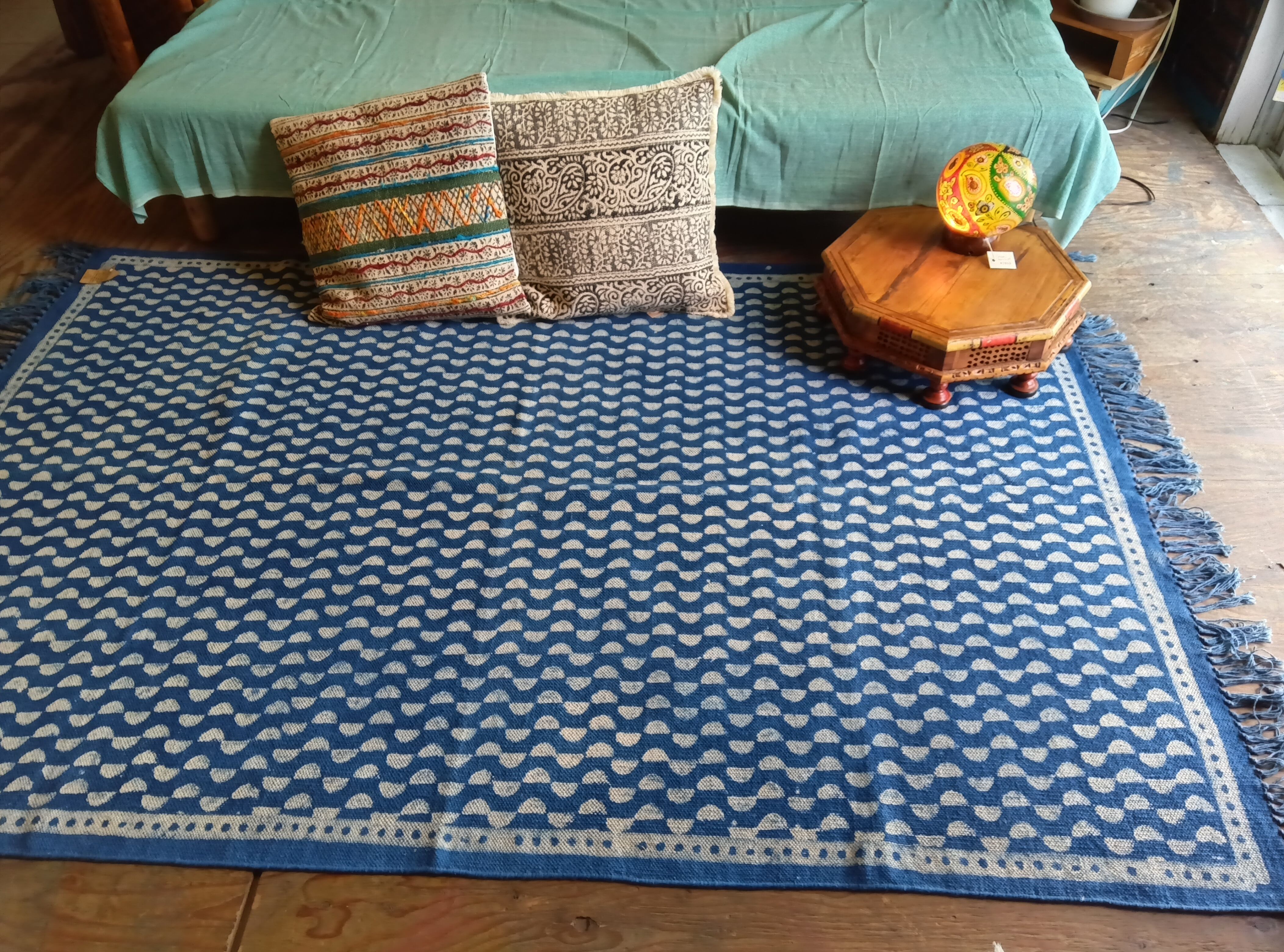 インド/インディゴラグ インド直輸入】ラグ ラグマット 140×200cm インディゴ染め コットン 綿