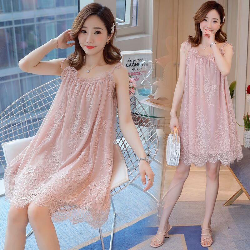 【新作】【送料無料】 2019マタニティサマーノースリーブレースドレスレーシングストラップフリル襟妊婦ダブルレイヤーシフォンドレススウィートシャツ ラッフル 大人ガーリー キュート カジュアル 夏物 AL expec311680593845