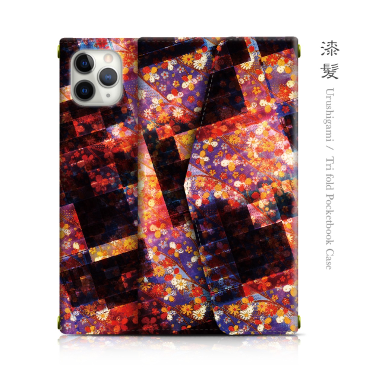 漆髪 - 和風 三つ折り手帳型iPhoneケース