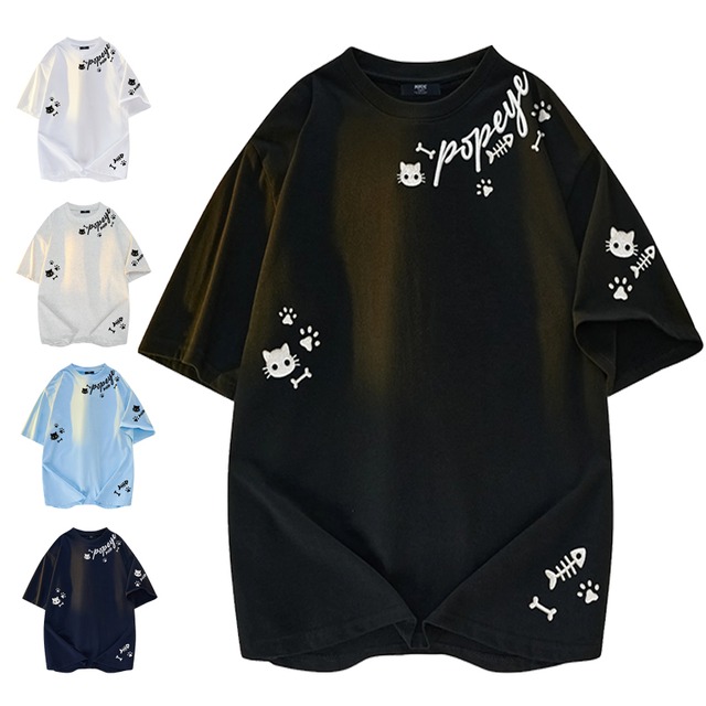 【ImcTLシリーズ】★Tシャツ★ ユニセックス 5color トップス 猫 猫柄 メンズ レディース アルファベット