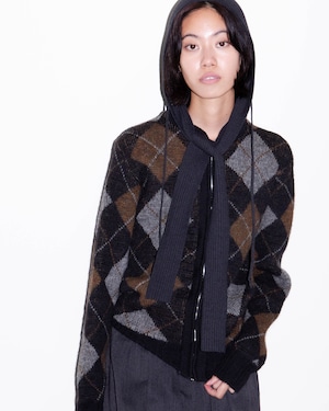 1960s argyle zip-up wool knit cardigan