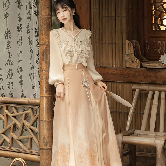 SEASONZ クラロリ ロングスカート Aライン パール エレガント チャイナドレス きれいめ 上品 レトロ ダークファッション 原宿スタイル