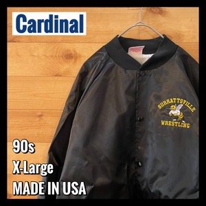 【Cardinal】90s USA製 ナイロンスタジャン ワンポイント 刺繍ロゴ XL US古着