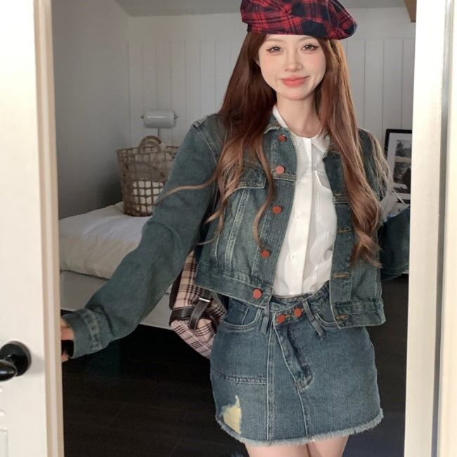 デニム セットアップ レディース クロップドジャケット ミニスカート