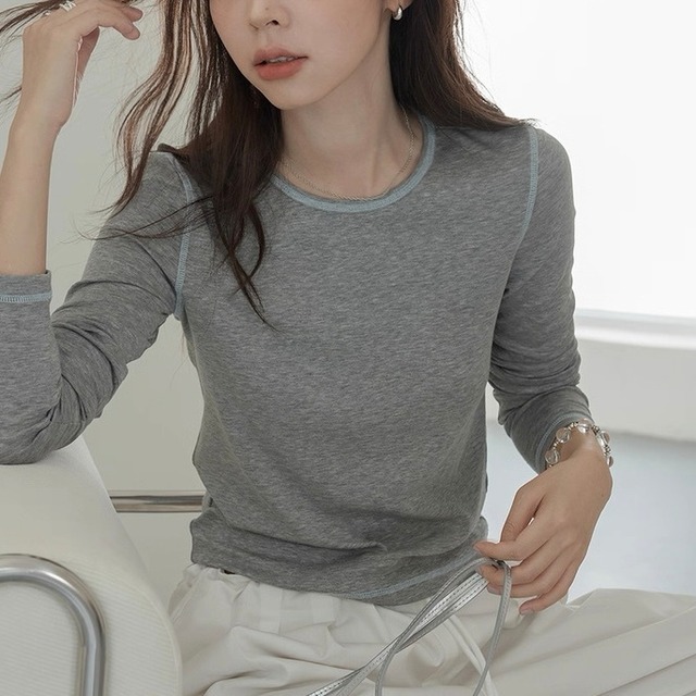 長袖 クルーネック シンプル トップス　◆4col　SA10076