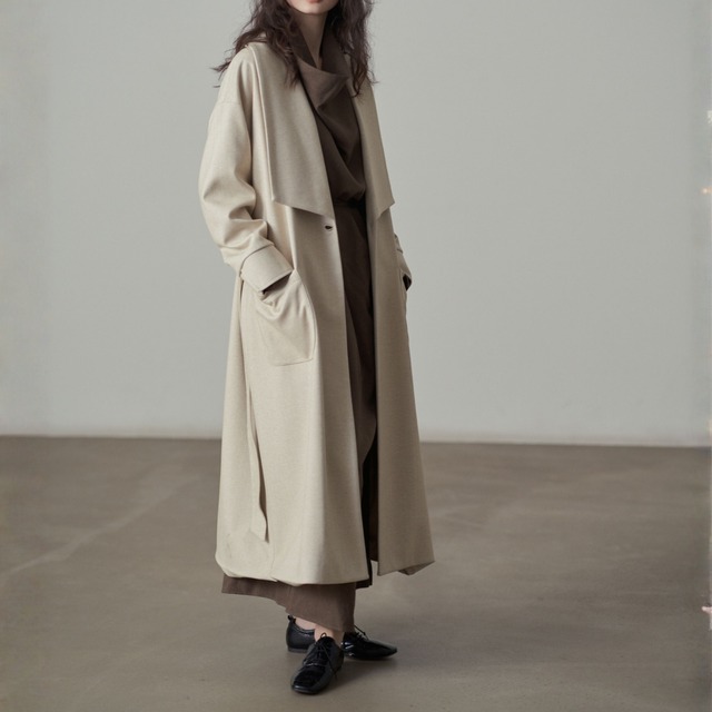 ボタンレスロング丈ポケット付き コート　01192