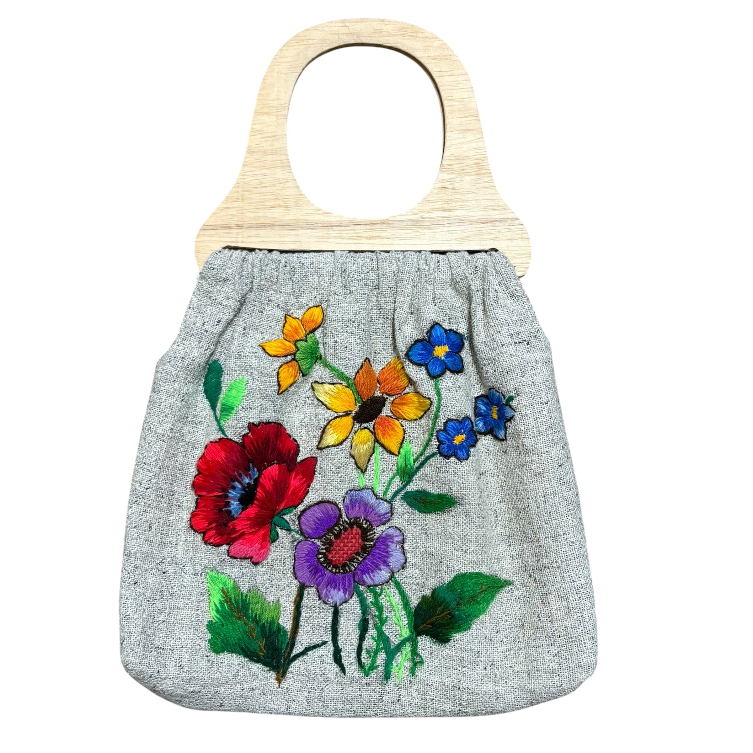Vintage 木製ハンドルのグラニーバッグ ハンドメイド刺繍 Vintage 木製ハンドルのグラニーバッグ | salparadise