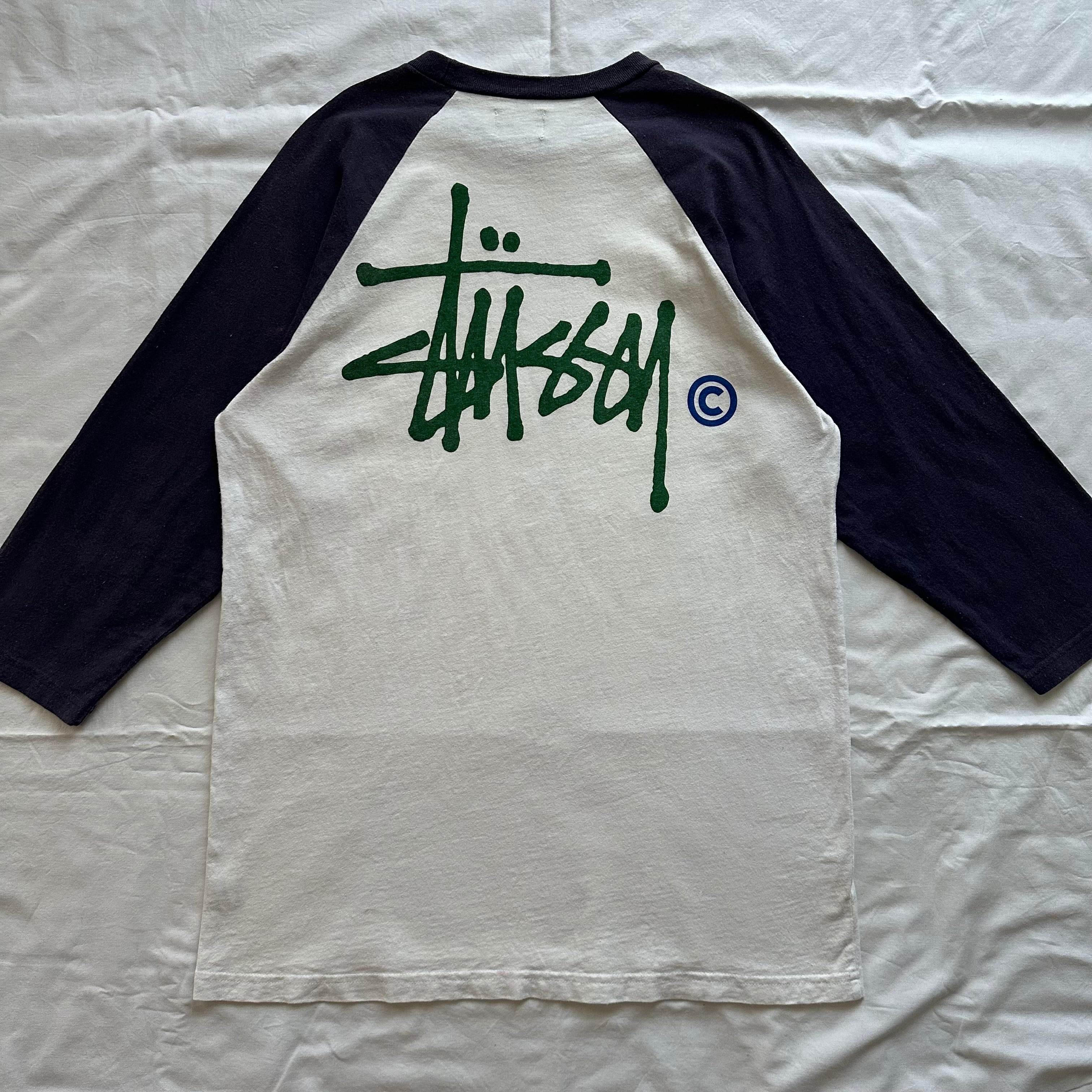 MADE IN USA】00s OLD STUSSY STOCK LOGO RAGLAN TEE.ラグラン七分袖T