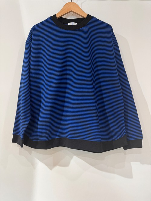 BLUE LAKE MARKET・PACIFICARK STORE・SETTEN/アメリカンドライ天竺ラウンドヘム細ボーダープルオーバー　ブルー