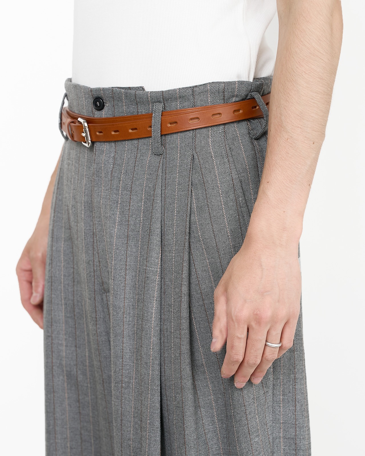 HED MAYNER "TWO TUCK TROUSERS GREY PAINT STRIPE "