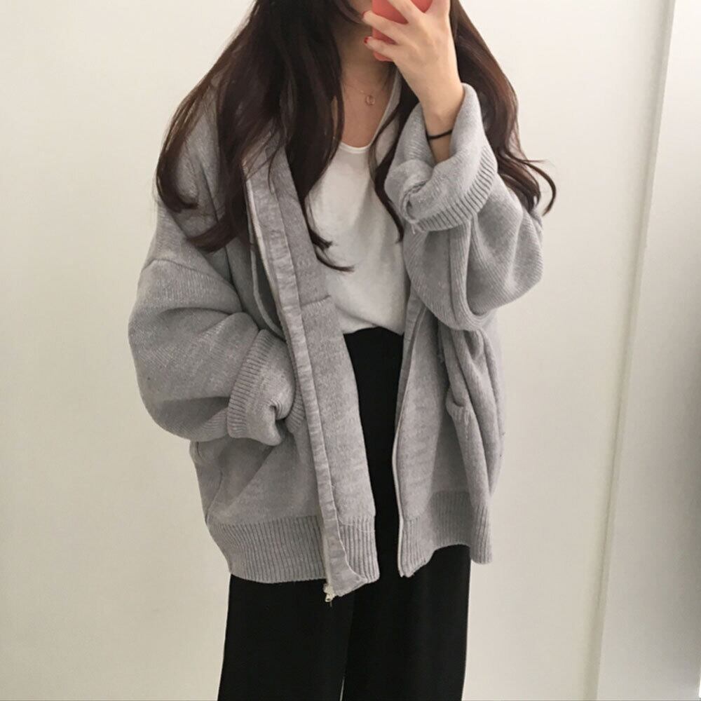 フードつにウールジップアップニットカーディガン 羽織 エムズ  