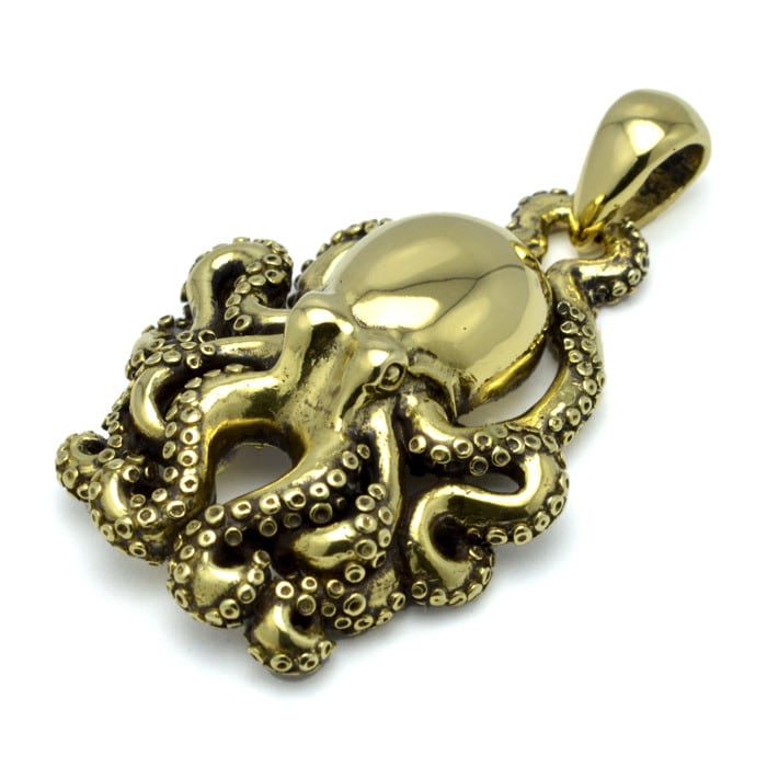 金色の蛸 オクトパスペンダントトップ タコ、たこ 真ちゅう製(真鍮・ブラス) neck-1526 ブライトネスシルバー