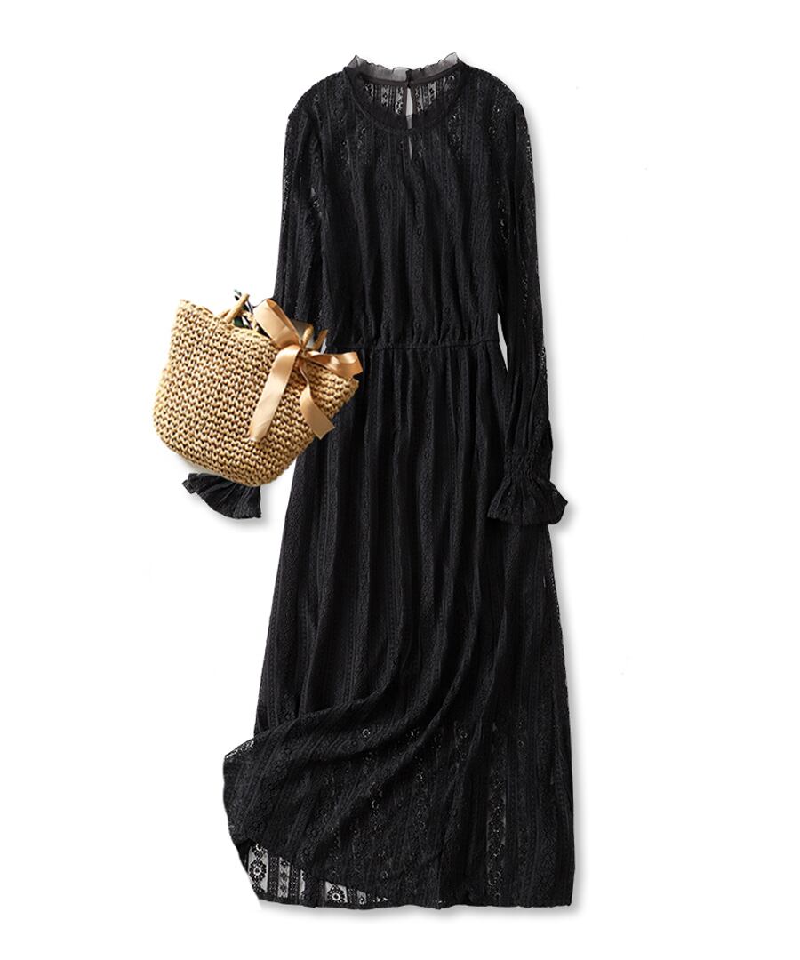 総レースブラックワンピース【w-30170】