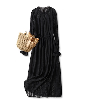 総レースブラックワンピース【w-30170】