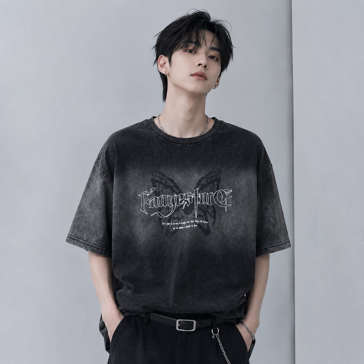 Washed Butterfly Design T-Shirt 0003