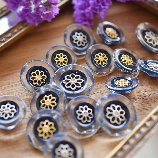 ゴールドフラワー×ネイビーヘキサゴン 13㎜