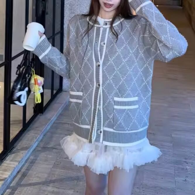 diamond rough knit cardigan