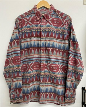80-90sUSA L.L.BEAN Heavy Flannel Native Pattern BD Shirt/L