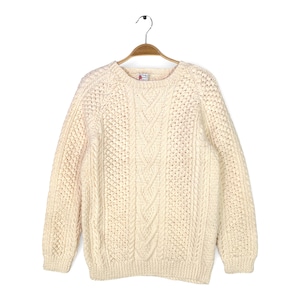 70s NORMA F De Lucia ヴィンテージ ハンドニット フィッシャーマンセーター ケーブル編み ウールセーター 生成りホワイト サイズM相当 古着 CH1111