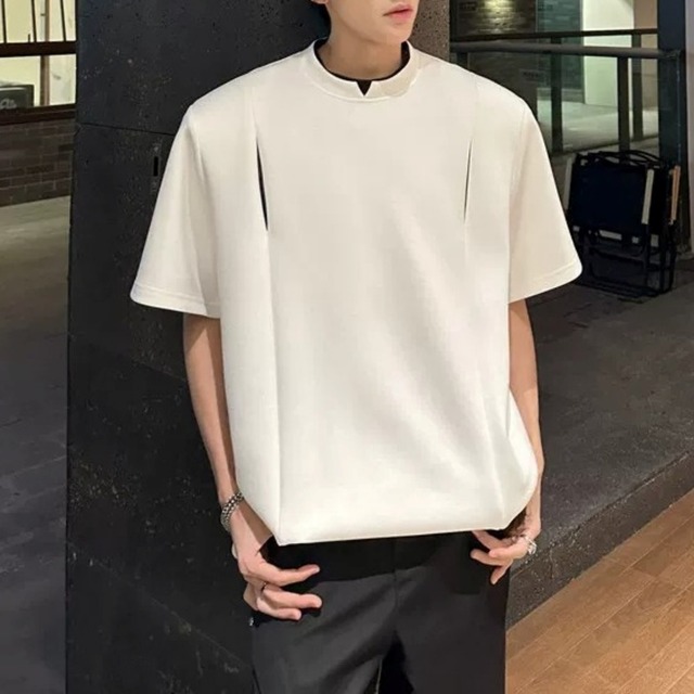 フロントスリット レイヤードデザインTシャツ 2カラー D12338