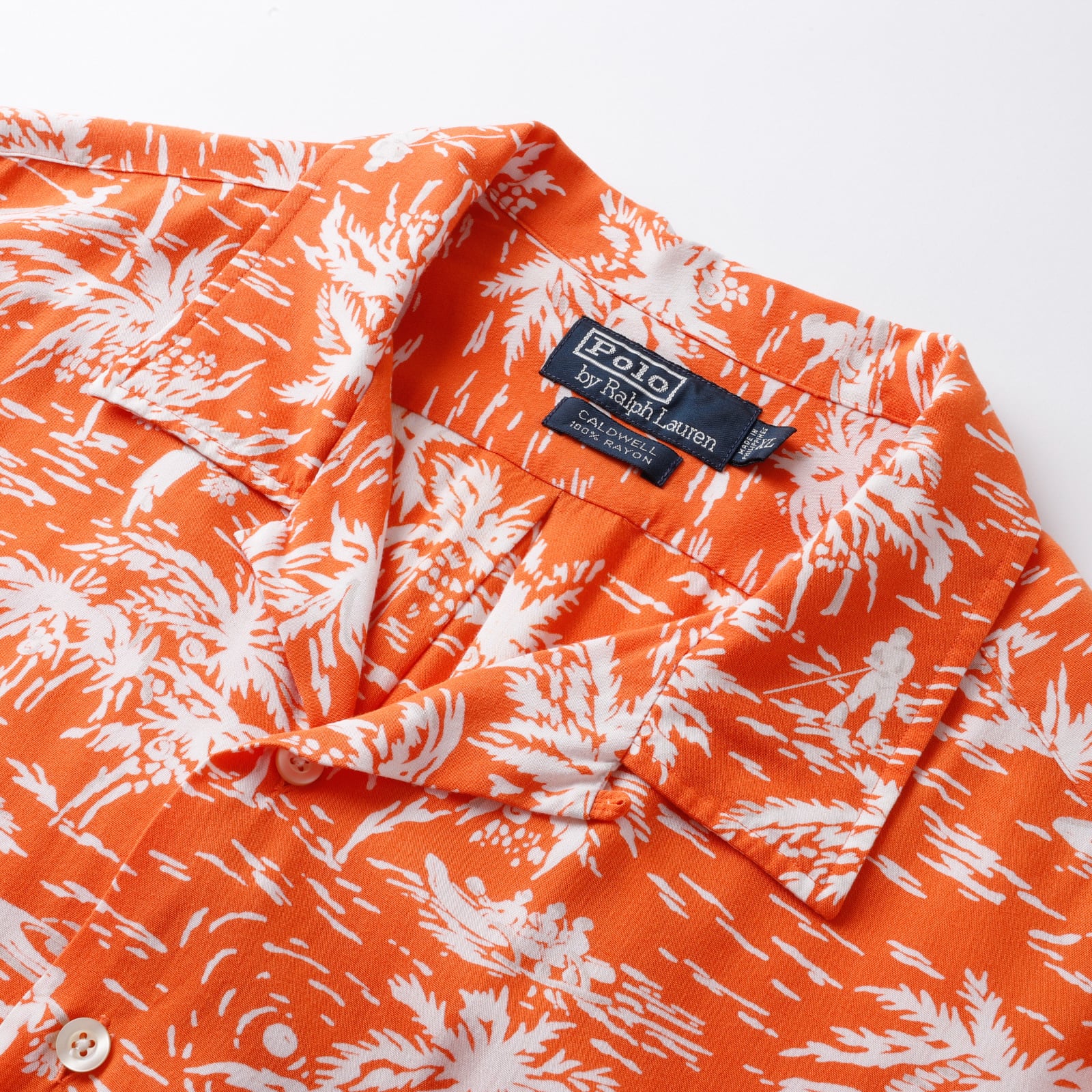 Ralph Lauren caldwell オレンジ 90s 極美品】90s Ralph Lauren special rayon open collar shirt big size