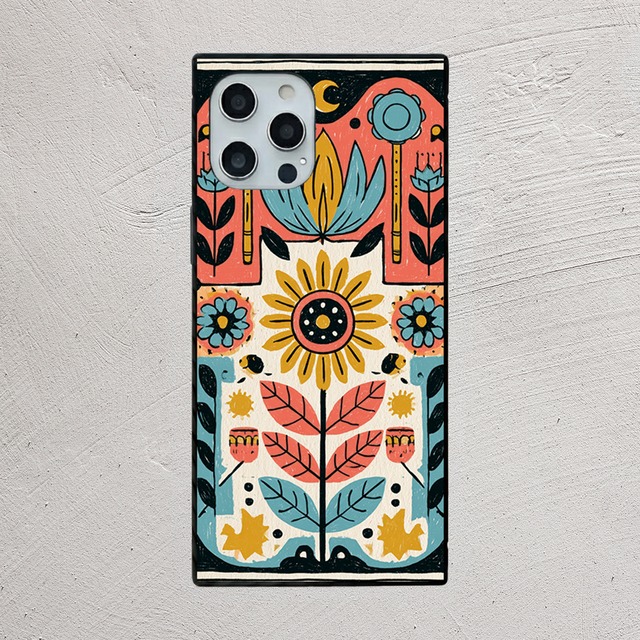 受注生産 iPhoneケース 目と花の民芸装飾画｜フォークアート PSYF045A