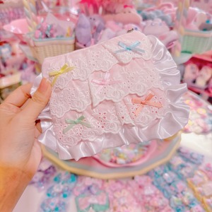 【E3】94-11コットンレース&サテンフリルミニポーチ