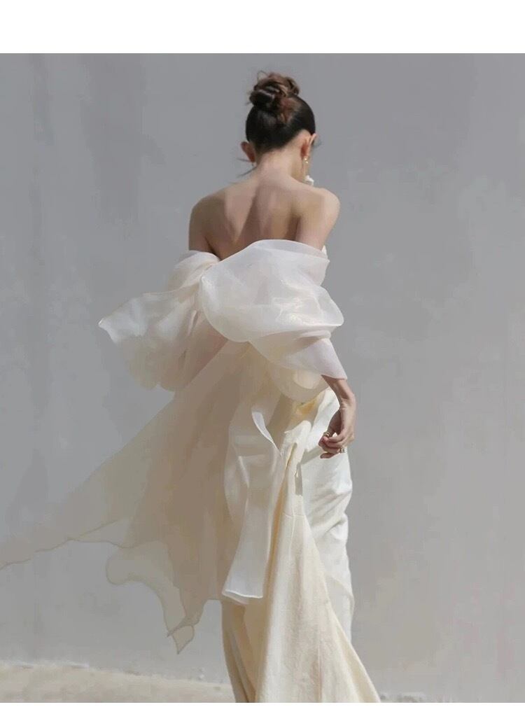 美晴ドレス【前撮り・2次会】 フリルオフショルダードレス XS 韓国風