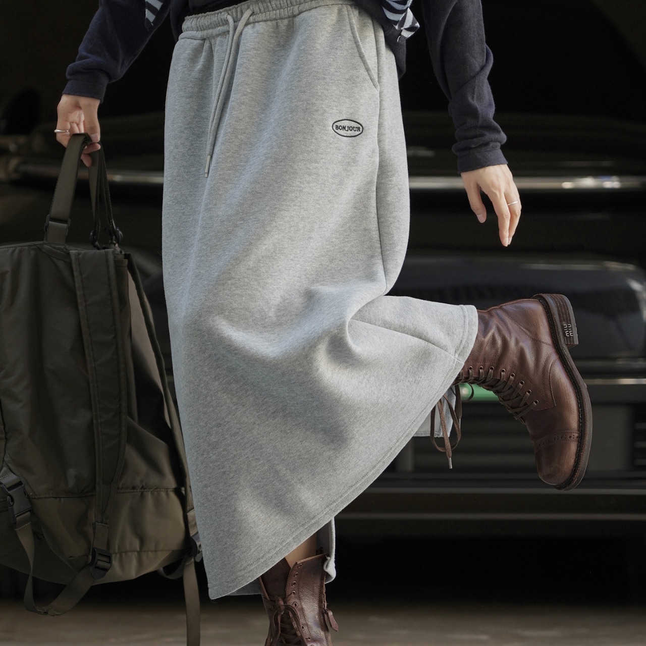 High-Waist Straight Sweat Long Skirt T3991