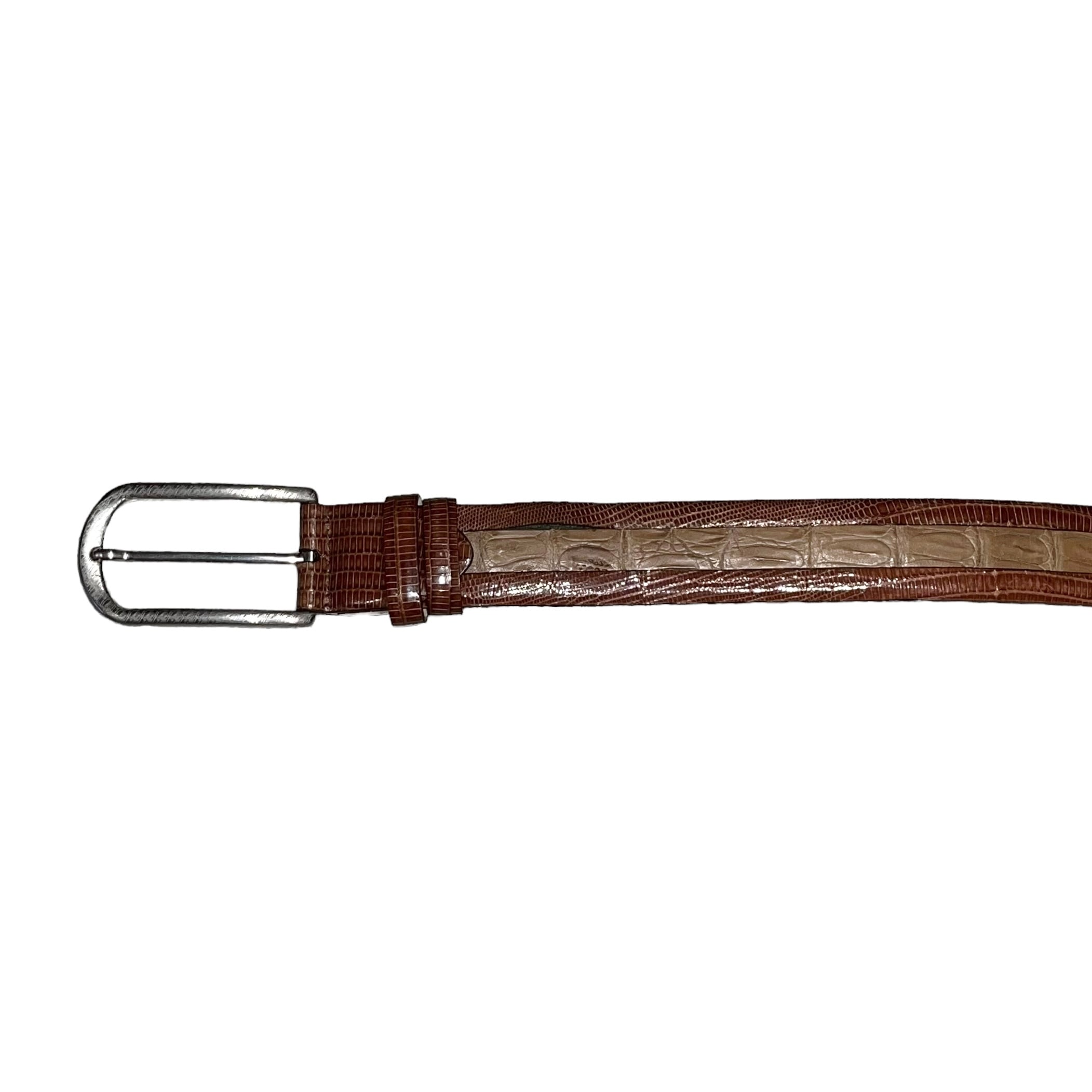 BRIONI combi-color crocodile leather belt with engraved buckle