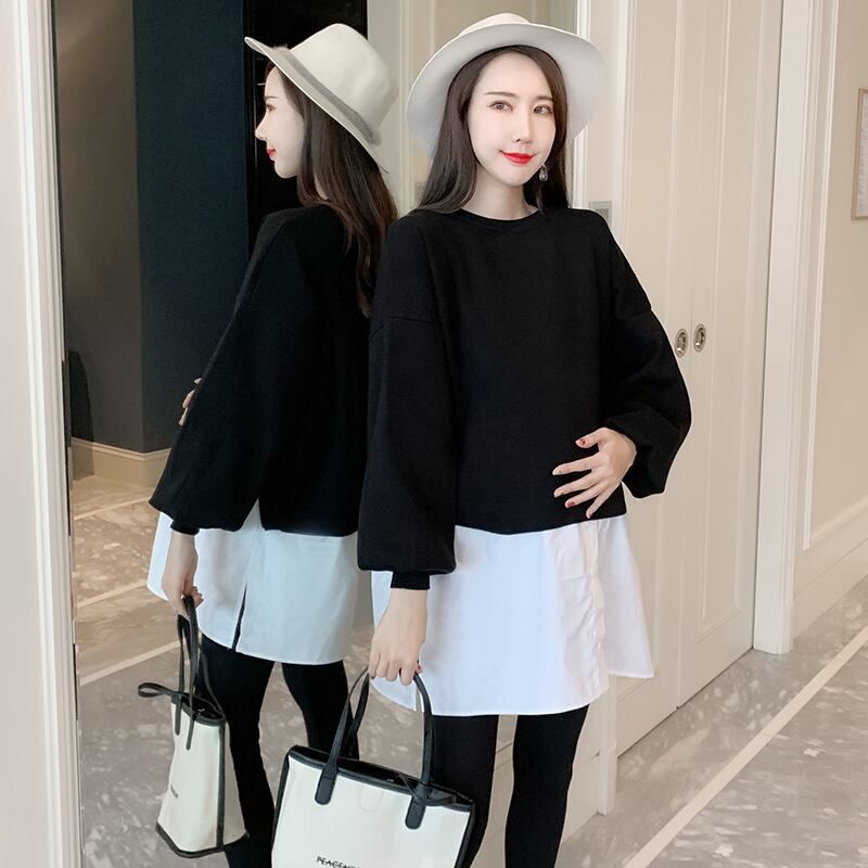 【新作】【送料無料】 マタニティウェア2020秋冬新作ニットステッチフェイクツーピースドレス、トレンディなマザーミドル丈、年齢を減らすマタニティドレス-アリババ オータム 秋物 ウィンター 冬物 expec284689234766