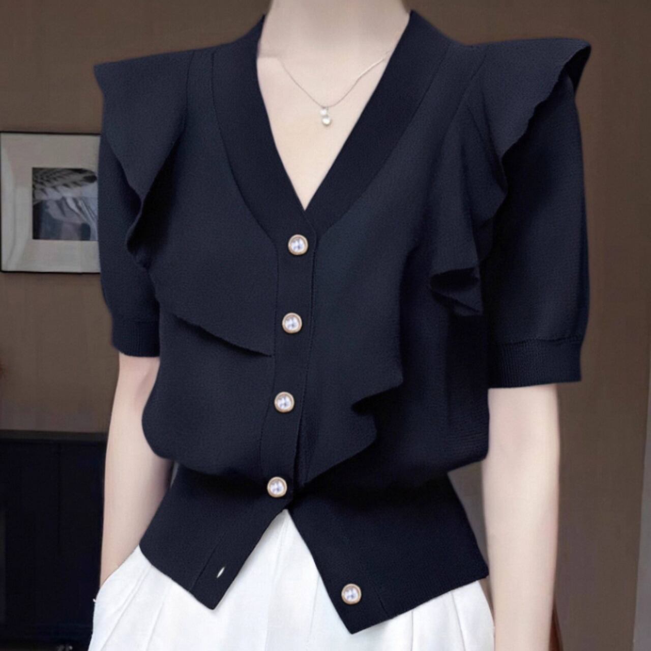 フリルニットカーディガン 2col 00075