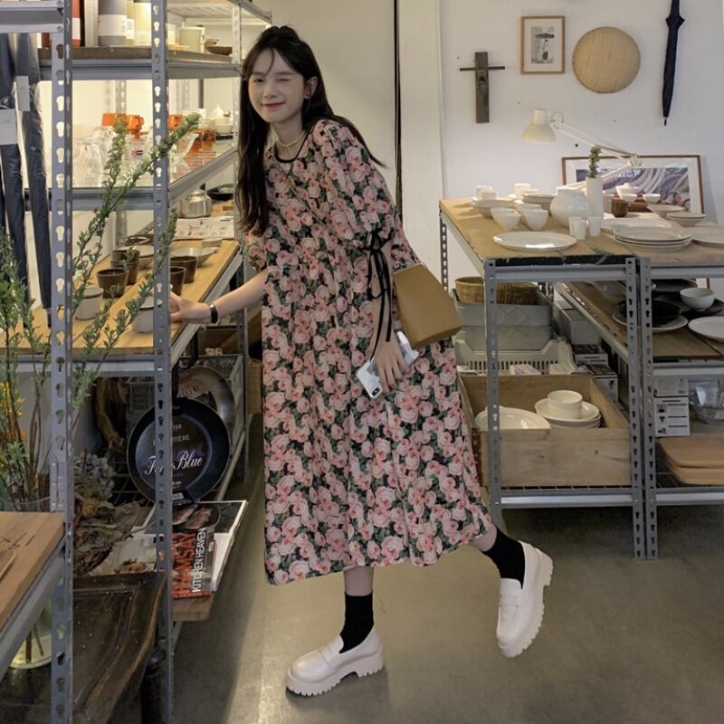 サマースタイルスタンダードプリント柄ロングスカート ルーズドレス レトロ ストリート 夏物 萌量不足32843793200