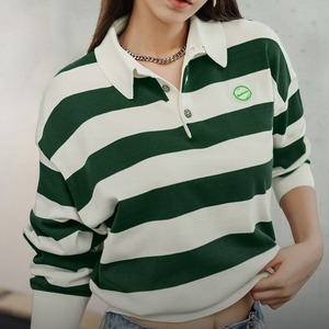 White and Green Striped Polo Shirt / ホワイト & グリーン ストライプ ポロシャツ
