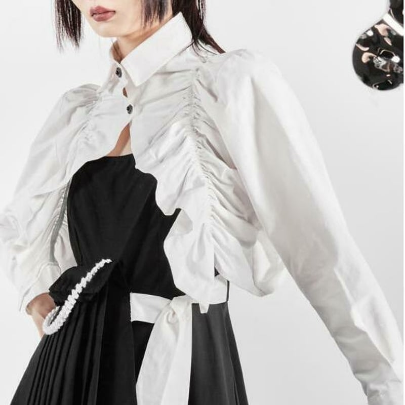 サブカル 服 地雷系 通販 ブラウス ショート丈 ギャザー 巾着 闇かわいい 大人可愛い ゴシック