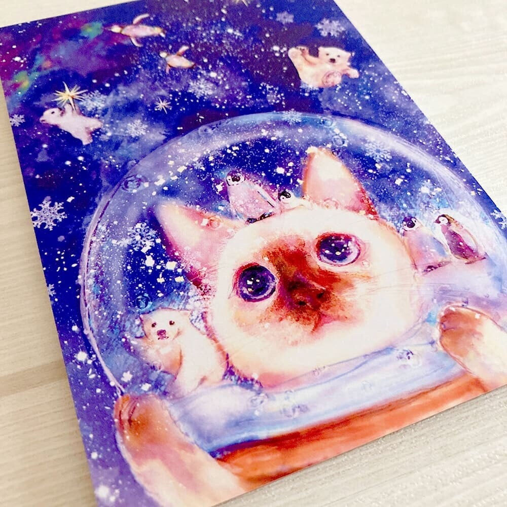 ねこメモパッド|kyou wa donna hi?〜スノードームのおともだち〜 猫 ネコ ねこ 猫雑貨 ねこモチーフ ネコ柄 コンパクトサイズ かわいい 文具 メモ帳