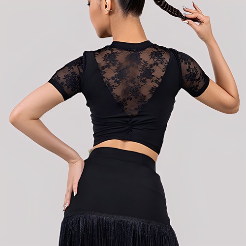 ハイネック フラワーパターン ショートトップス 1col　D00365