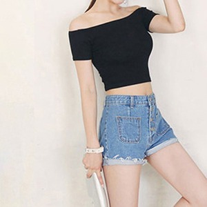 ショート丈 Tシャツ レディース へそ出し 肩出し 韓国 オフショルダー 大人 かわいい おしゃれ シンプル 肌見せ フィットネス ルームウェア インナー トップス 大人可愛い 大人女子