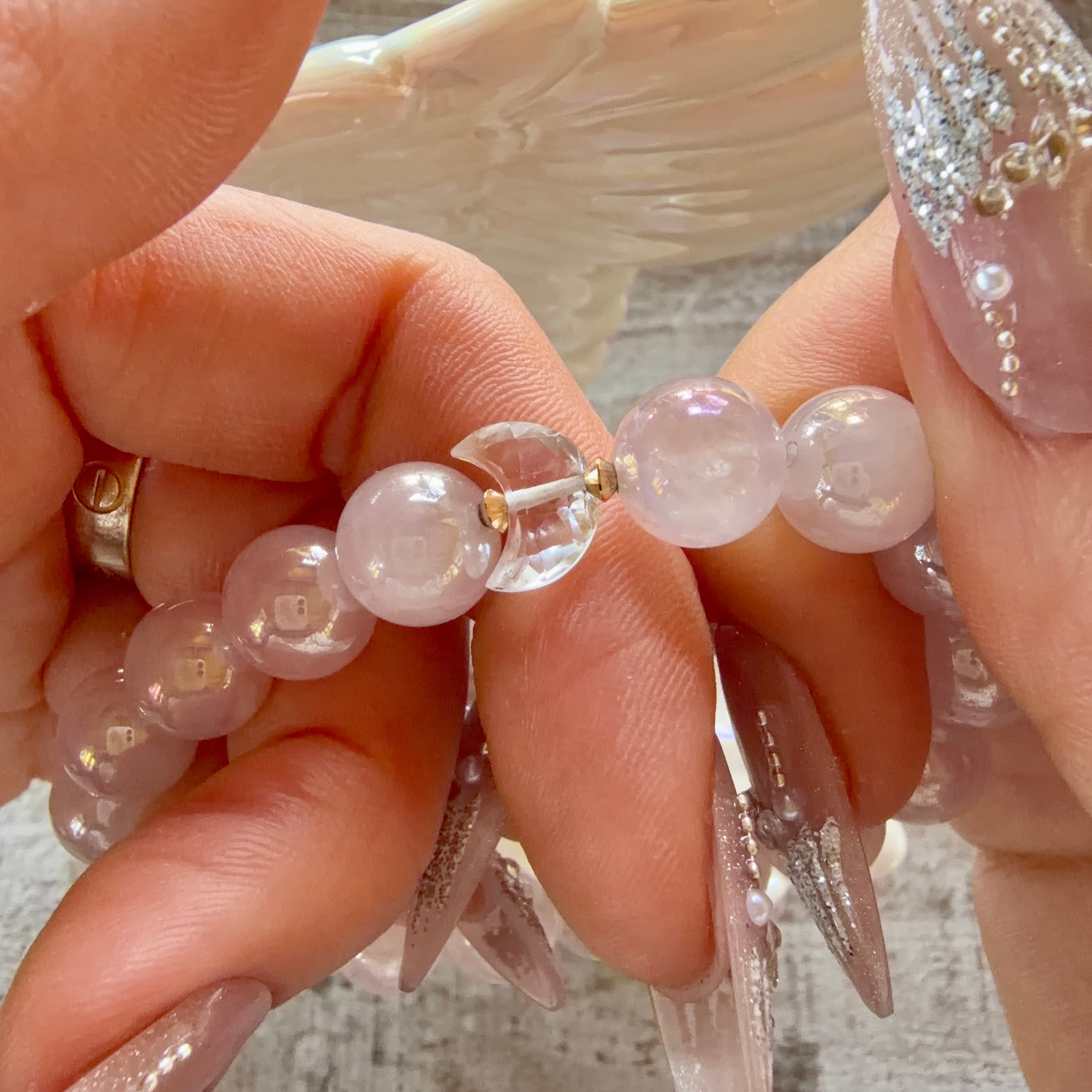LUNA bracelet 〜 Venus（オーラローズクォーツ × クォーツ/水晶）18K