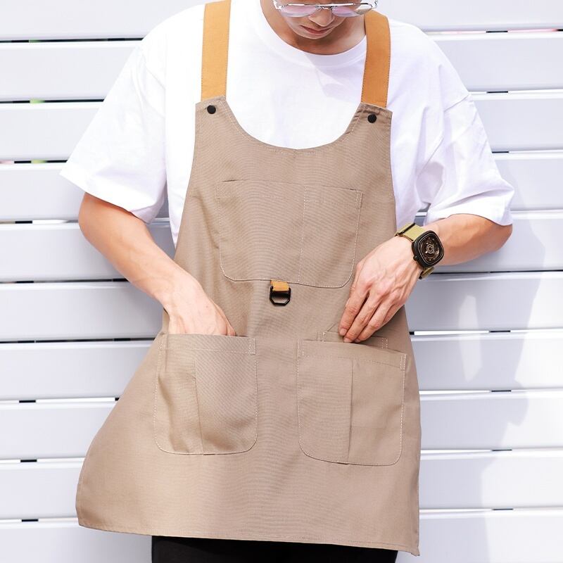 バイカラーキャンバス無地シンプルエプロンA18534