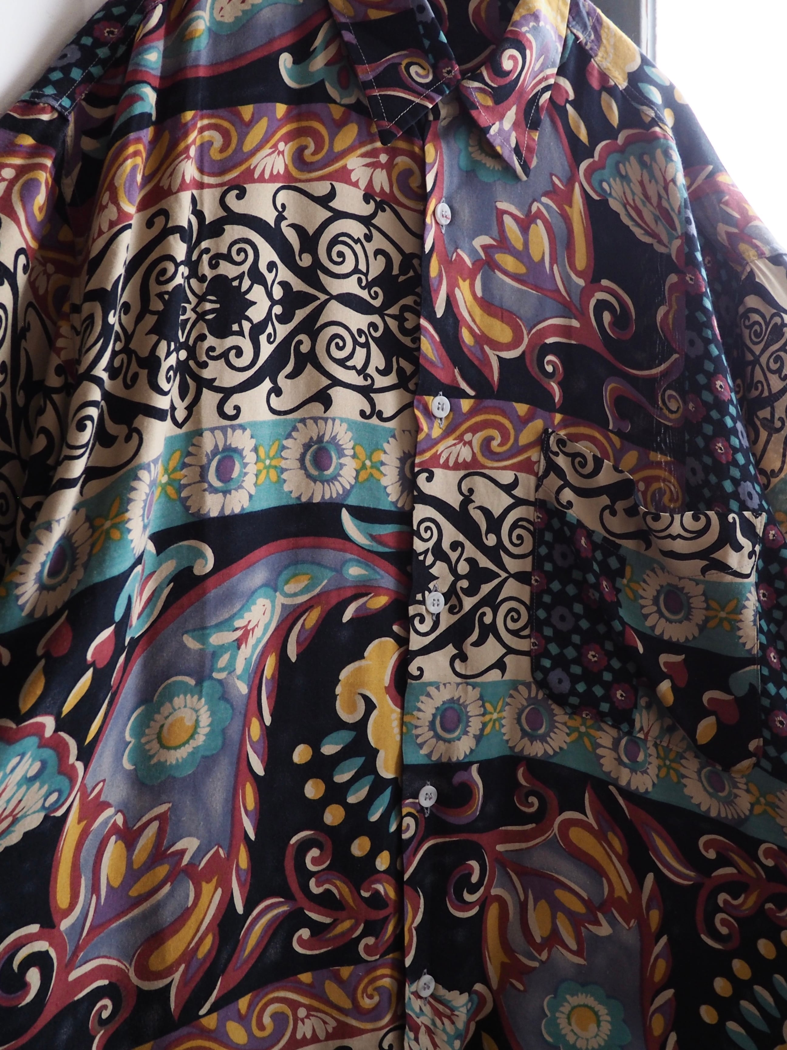 1990s Bewitching Abstract art painting vintage loose Drape rayon shirt