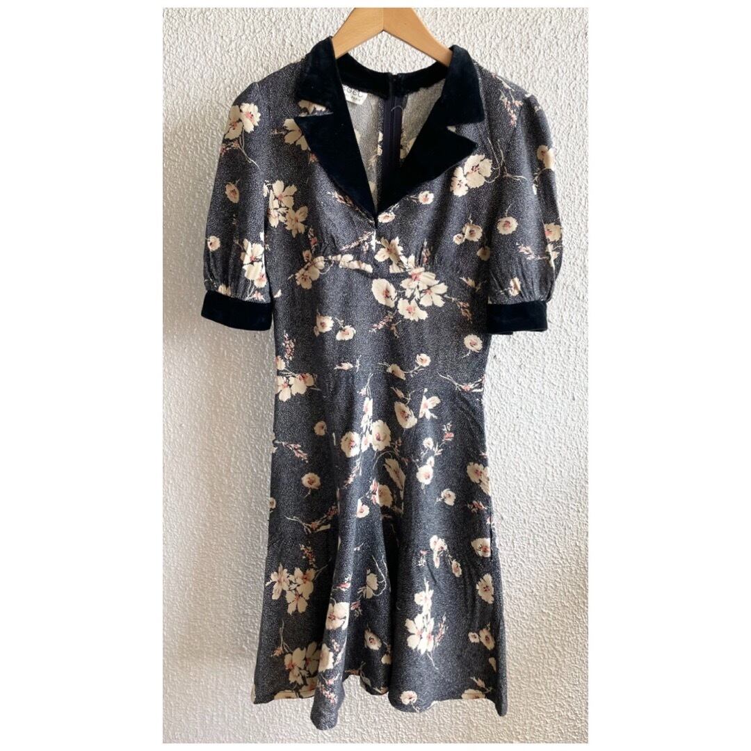 フランスヴィンテージ ワンピース ミニ クラシカル 花柄 ベロア | KIRA  