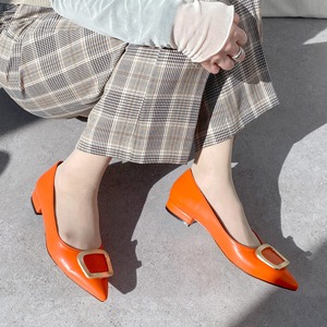 【OT3673】バックル付きフラットシューズ ：オレンジ　23.0cm【一部難あり】