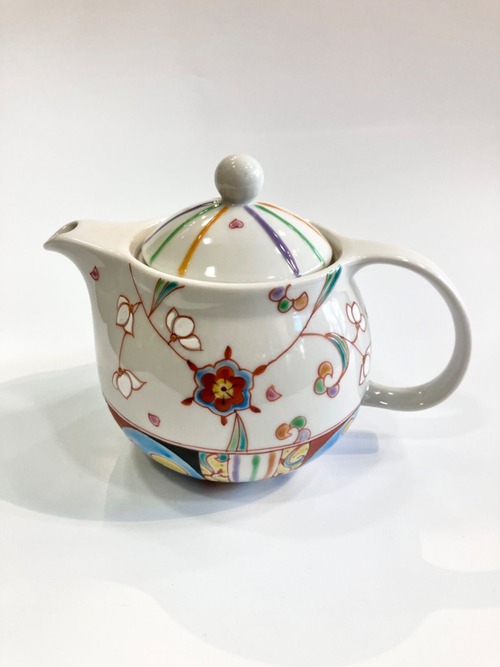 【食器】ティーポット 4代目銀舟窯 手描き色絵 (九谷焼)