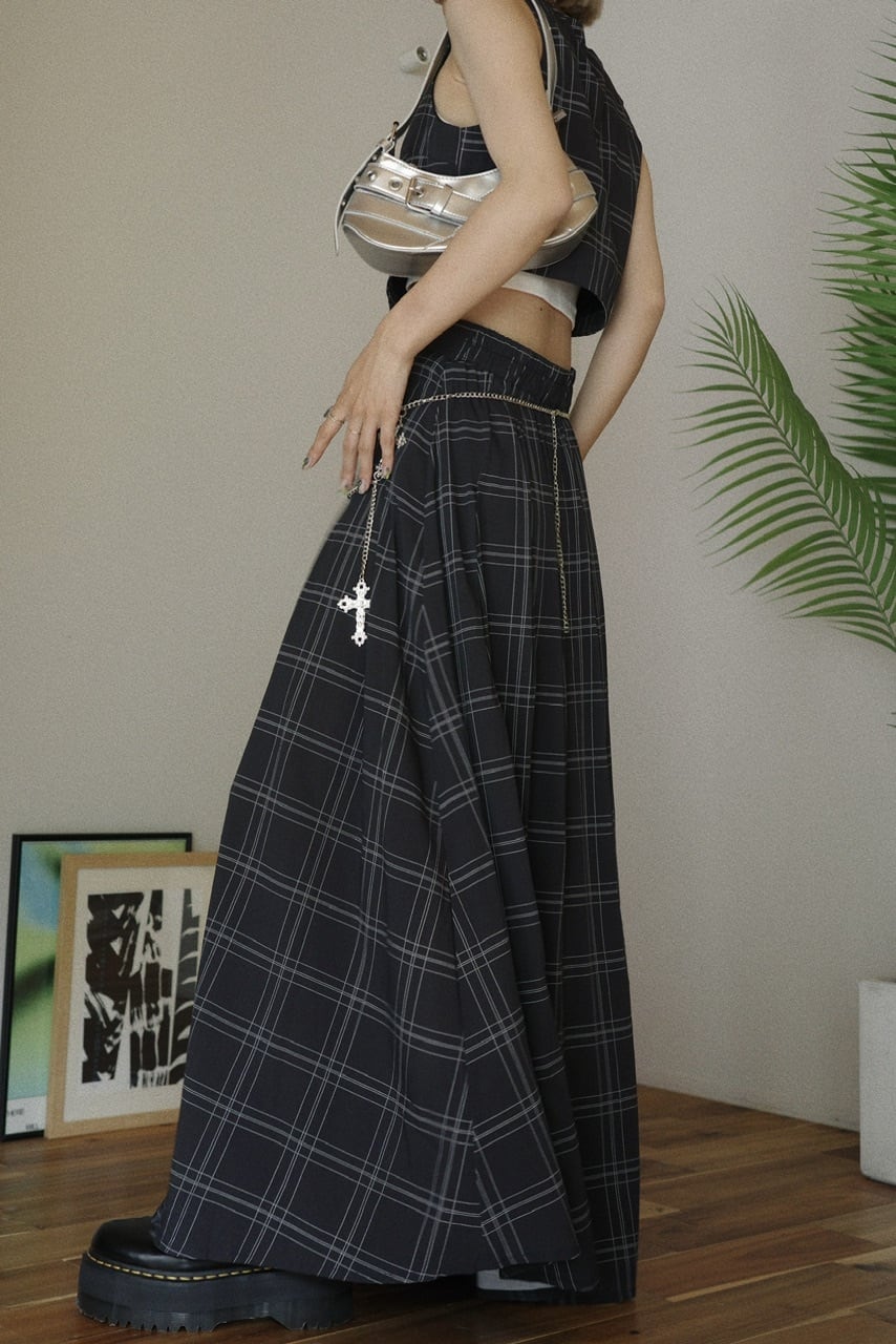 チェックベストスカートセットアップ/ブラック | osrsofficial