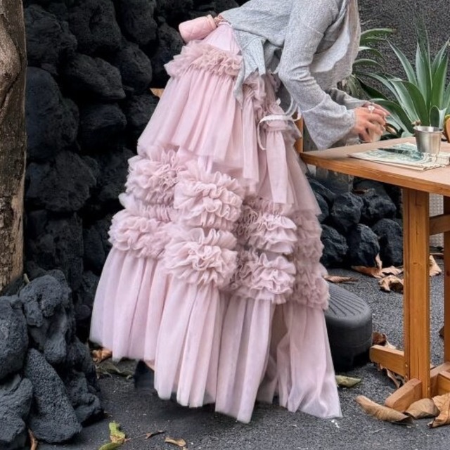 sweet smoky multilayer tulle frill cake skirt  e2070