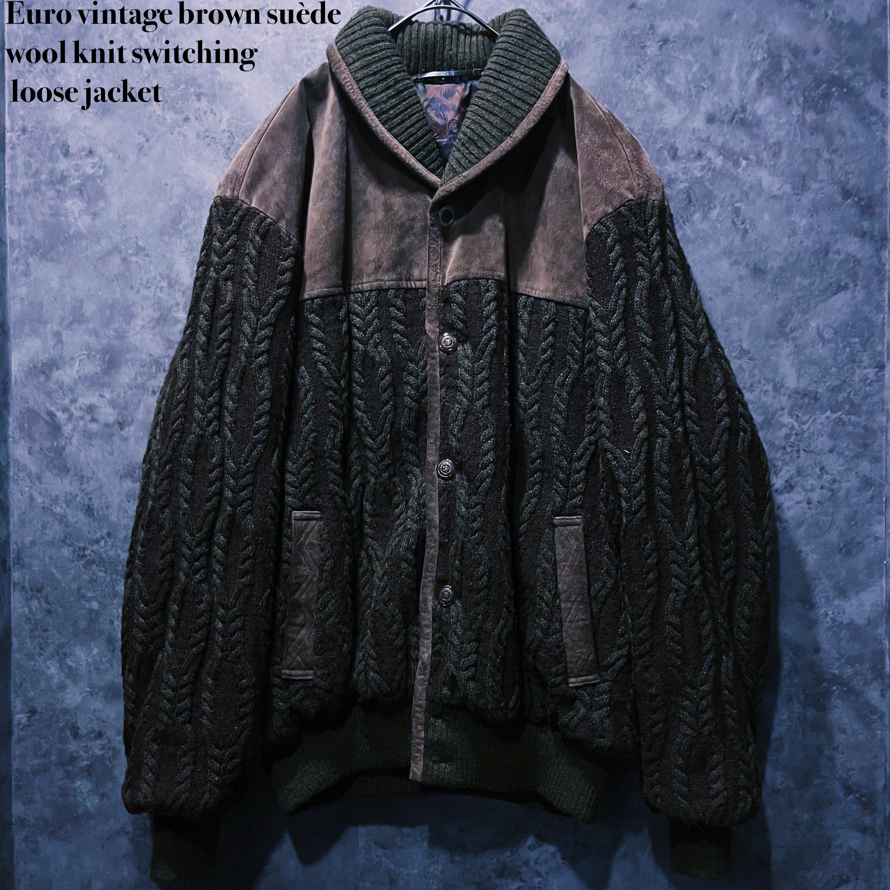 【doppio】Euro vintage brown suède wool knit switching loose jacket