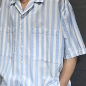 double pocket stripe open collar shirt