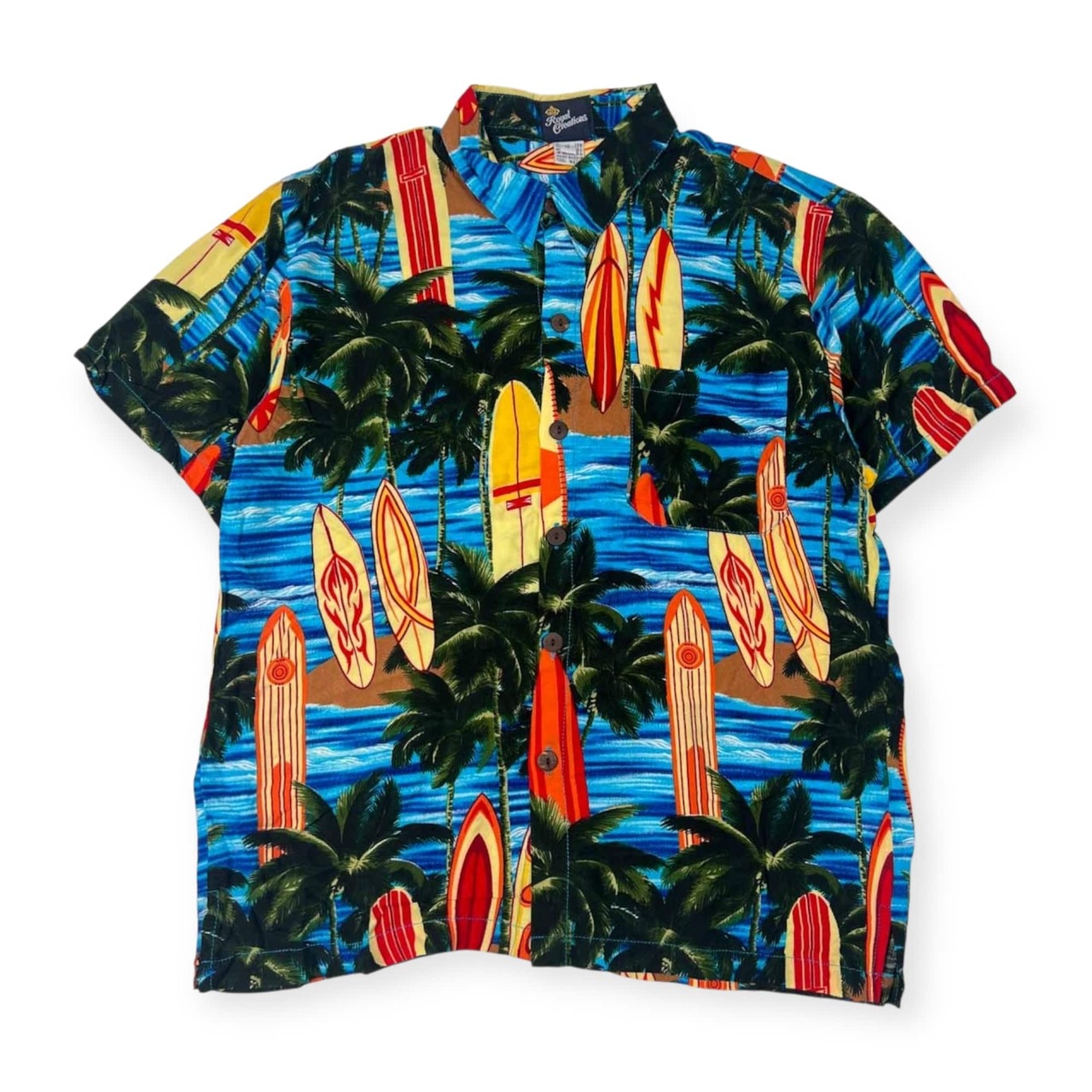 90s Royal Creations ロイヤルクリエーションズ マリン柄 ヤシの木 レーヨン 半袖 アロハシャツ ハワイアンシャツ 12/マルチ メンズ ビンテージ